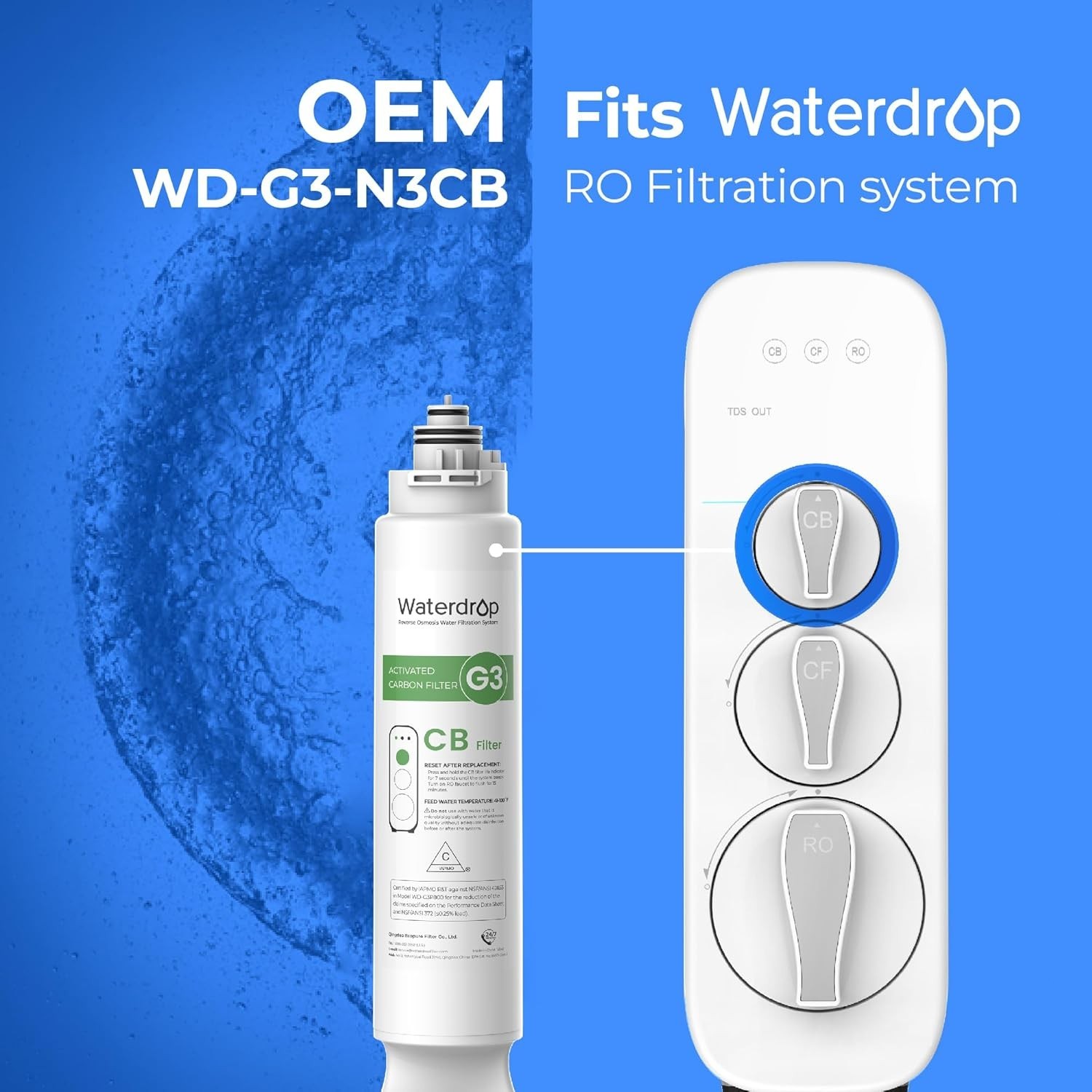 Waterdrop WD-G3P800-W Replacement Filter, WD-G3-N1CF, WD-G3-N3CB, WD-G3P800-N2RO