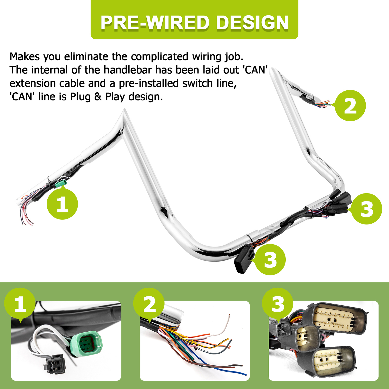 12" Pre-Wired Meathook Handlebar For Harley Street Electra Glide Ultra 2008-2013