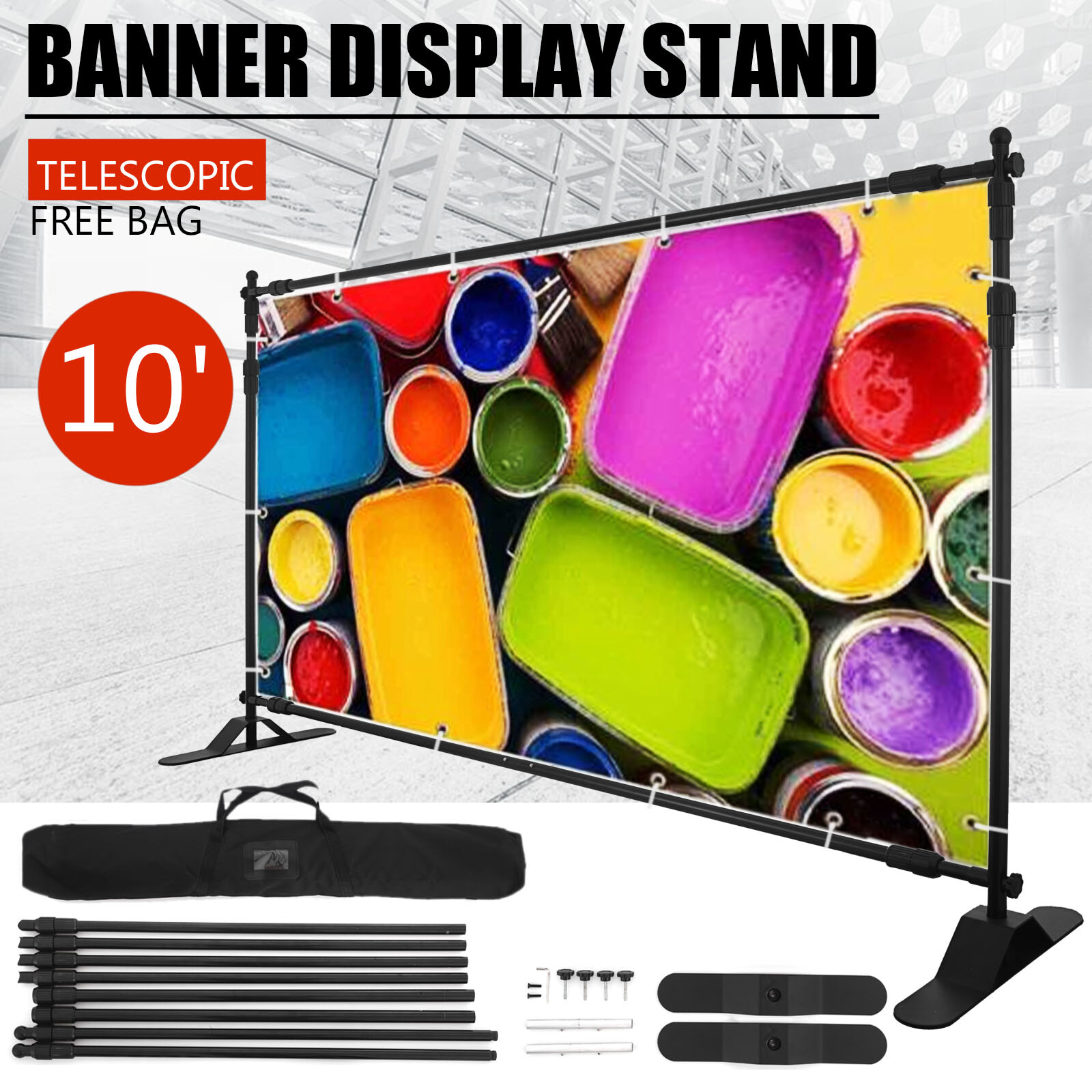 8 x 10Ft Banner Stand Heavy-Duty Step and Repeat Backdrop Telescopic Adjustable