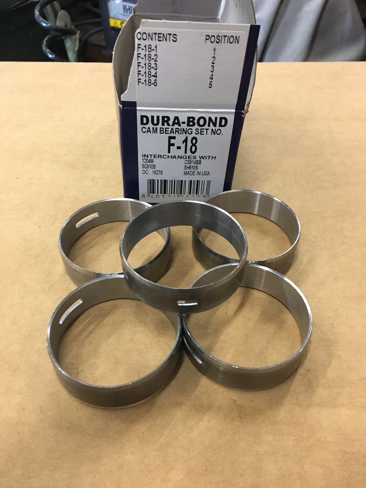 New F18 DuraBond Cam Bearing Set Ford sb 351W 302 289 260 255 221