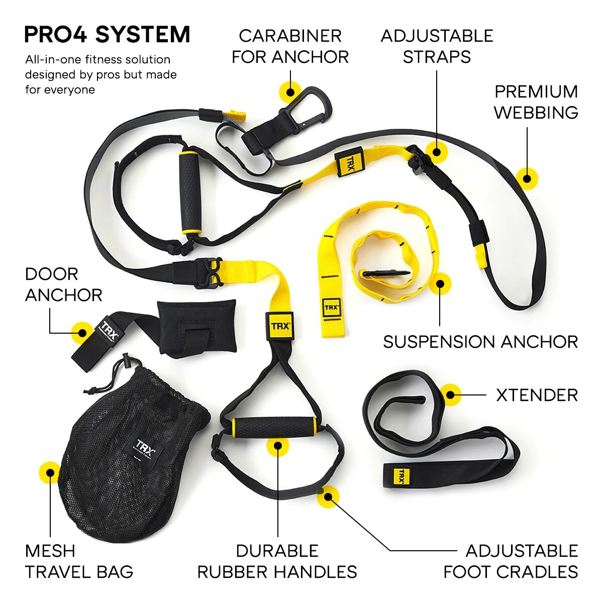 TRX PRO 4 Suspension Trainer Home Gym Workout Equipment Resistance Straps