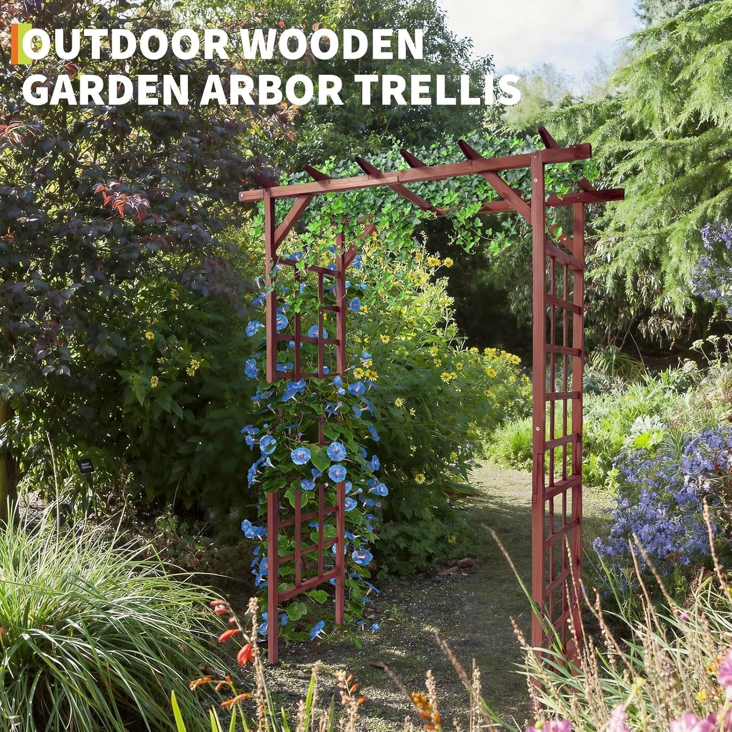 7 Ft Outdoor Wooden Arbor Arch Pergola Trellis w/ Flat Top for Garden Yard Decor