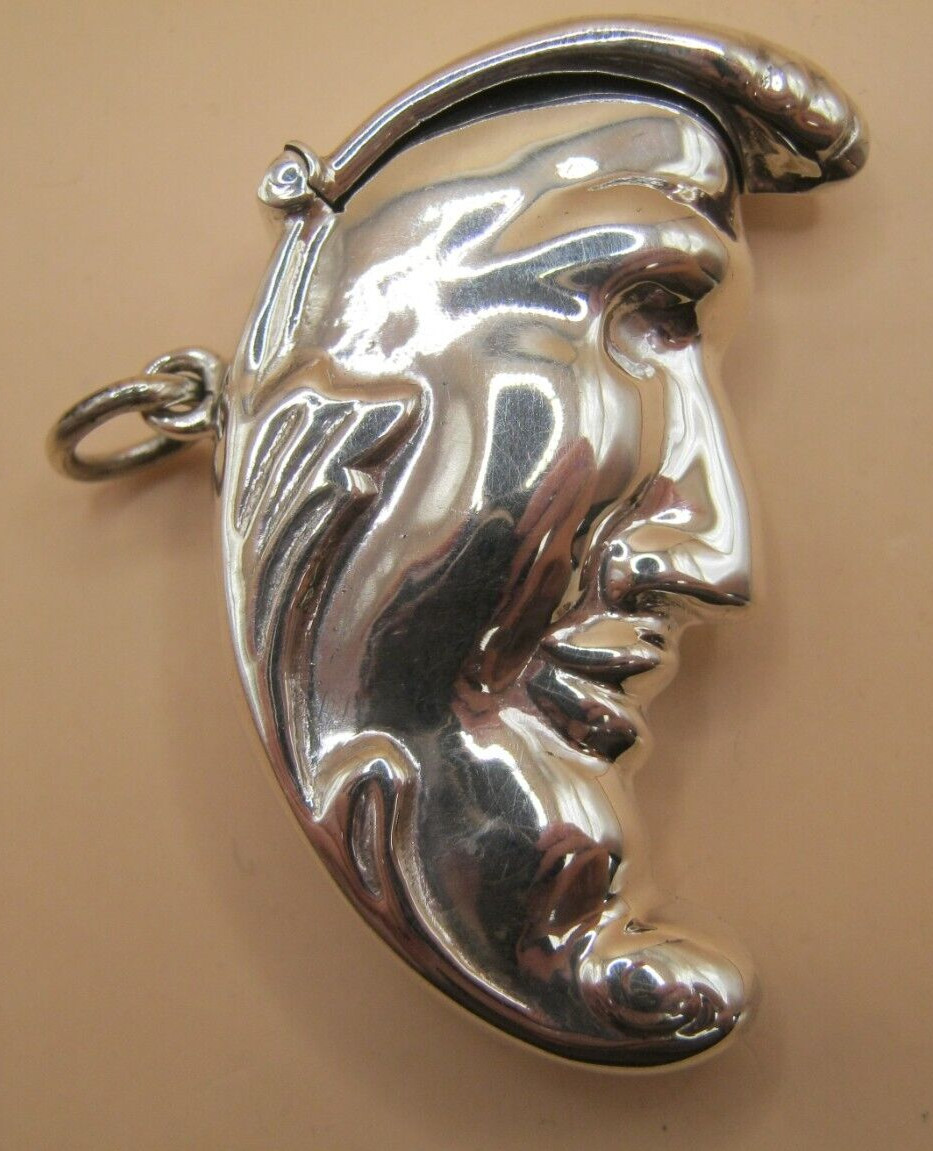 English Hallmarked Sterling Silver Man In The Moon Vesta Case Box Locket