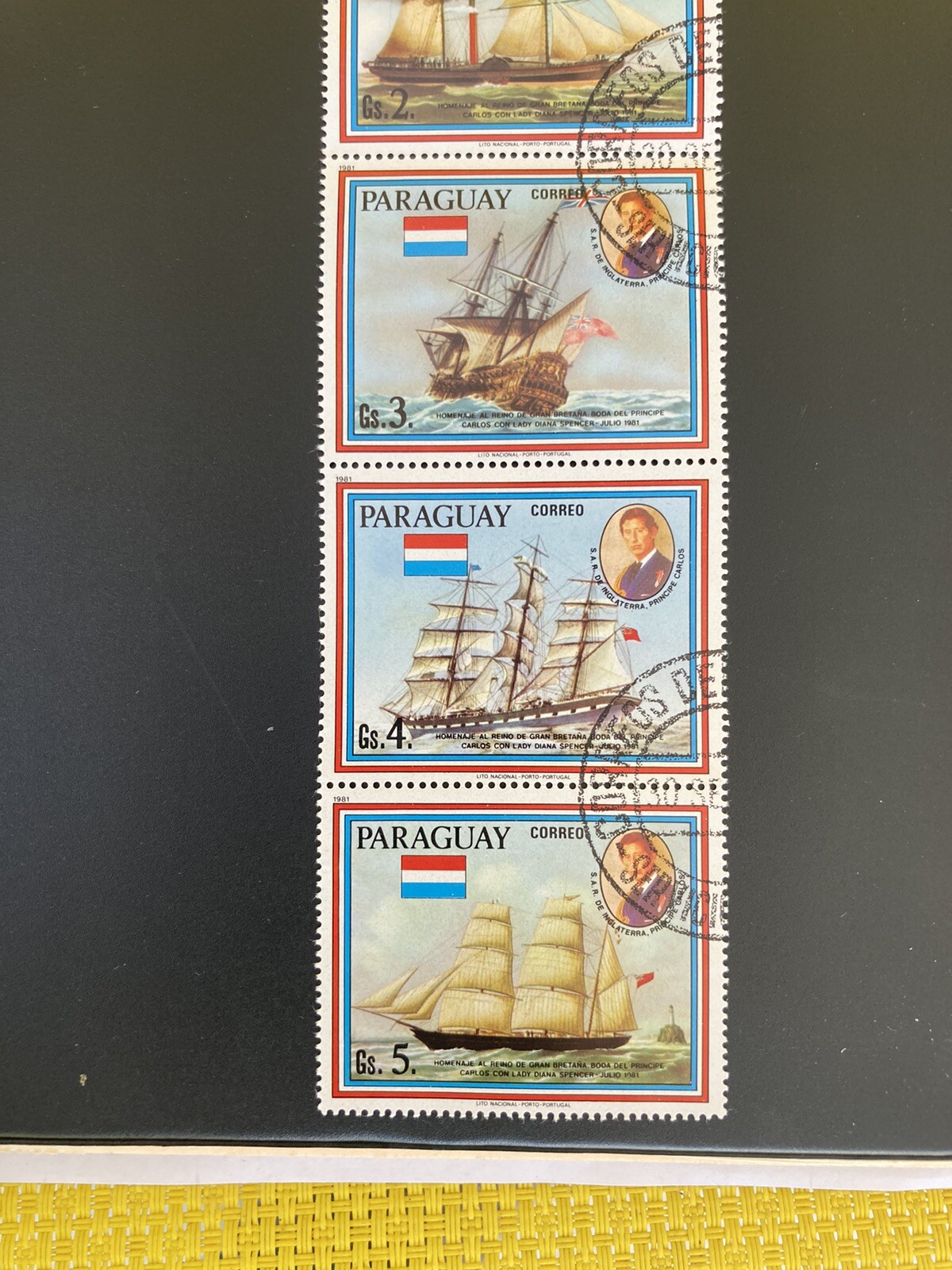 Paraguay: Strip of 7 Ships, different, used Lot #B01-022203