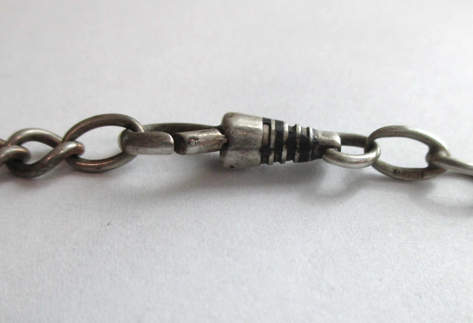 16in ANTIQUE 800 SILVER NIELLO INLAY WATCH CHAIN NECKLACE