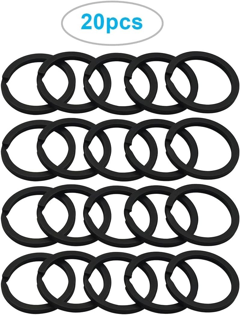 20 Pack Key Ring Keychain 1 Inch 25mm Diameter Metal Flat Split Black