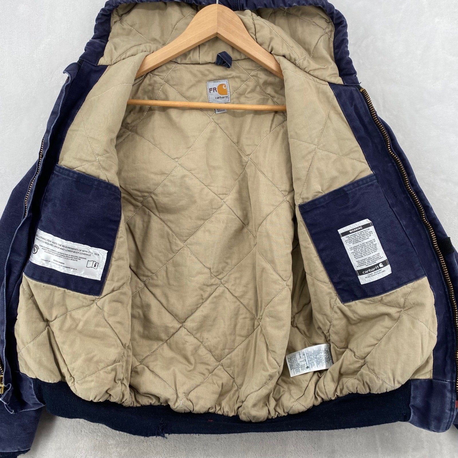 Carhartt FR Flame Resistant Hooded Jacket Mens Small Navy Blue Vintage Workwear