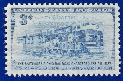 VTG 1952 TRAIN STAMP BALTIMORE & OHIO RAILROAD 1st COMMERCIAL CHARTER 3c POSTAGE