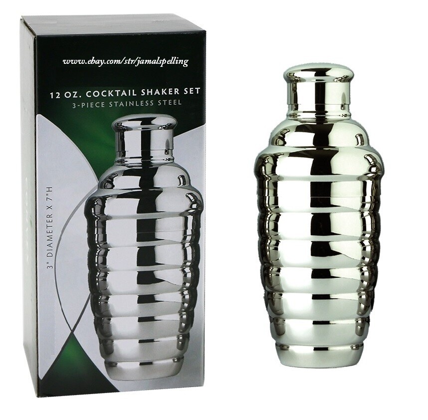 12 oz. Convex STAINLESS STEEL Martini Boston SHAKER 3-Piece Cocktail Mixer Tin