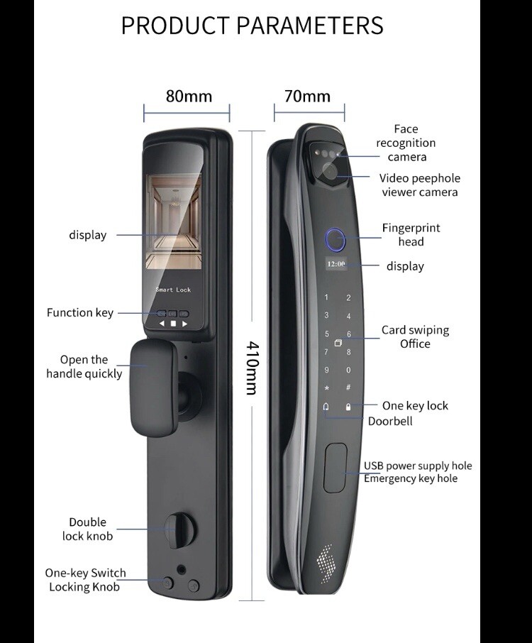 3D Face Smart Door Lock Security Camera with Fingerprint Password Keypad New