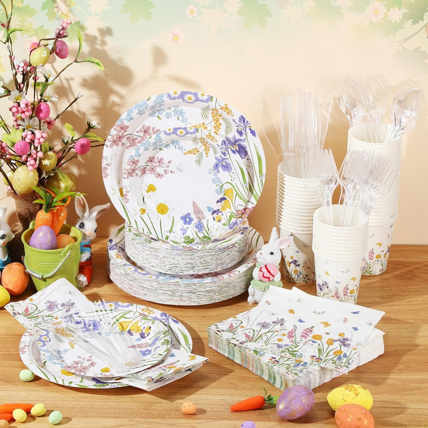 350 Pcs Floral Tableware for Birthday & Baby Shower Party 50 Guests