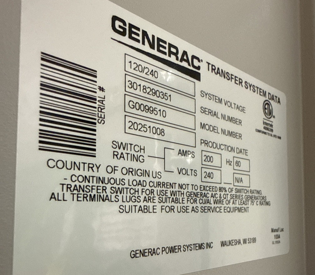 Generac Next Gen. 200A Service Entr. Rated Transfer Switch-Built in Surge P2-14