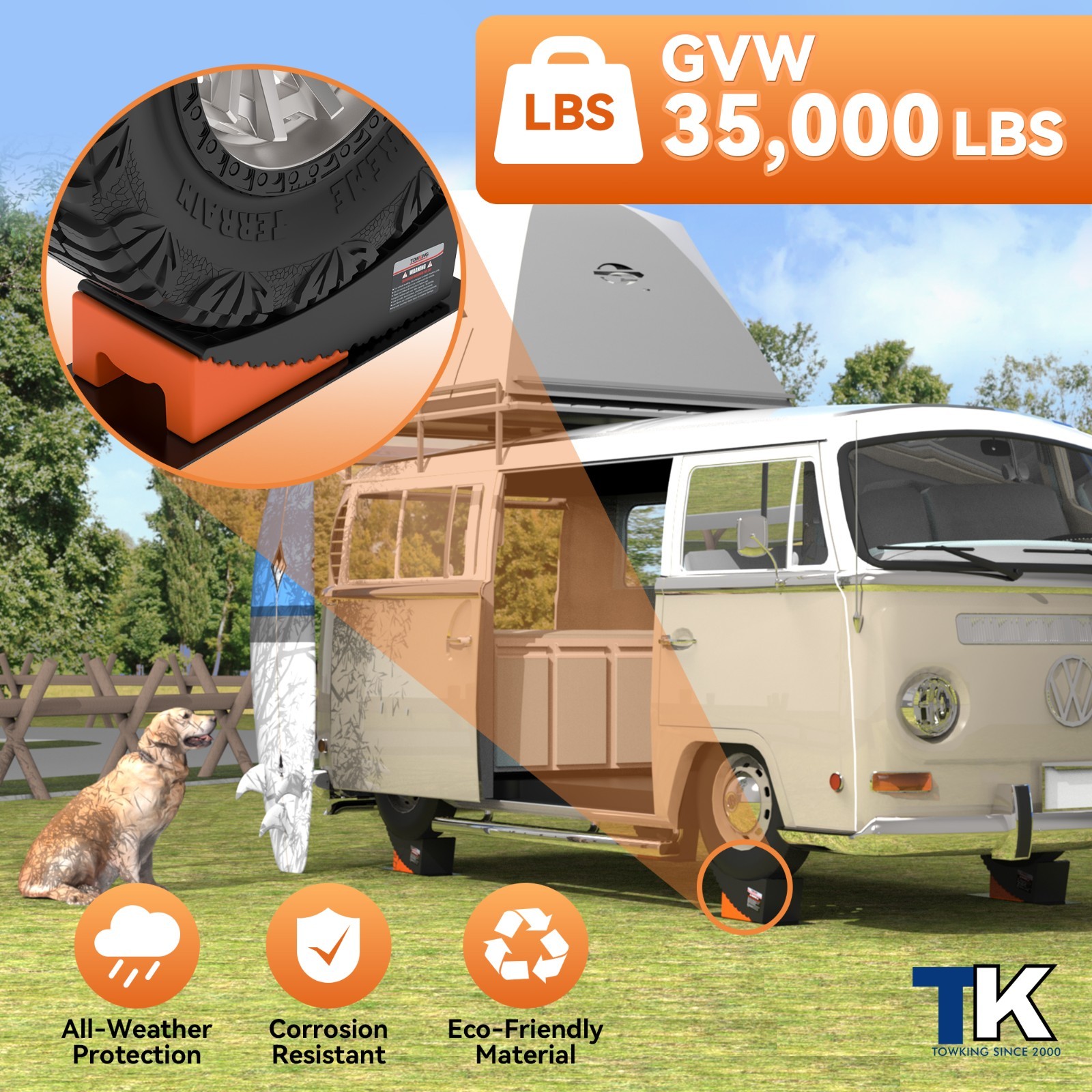 2PcsCamper Leveler System, 30,000 lbs RV Leveling Blocks W/Curved Design & Chock