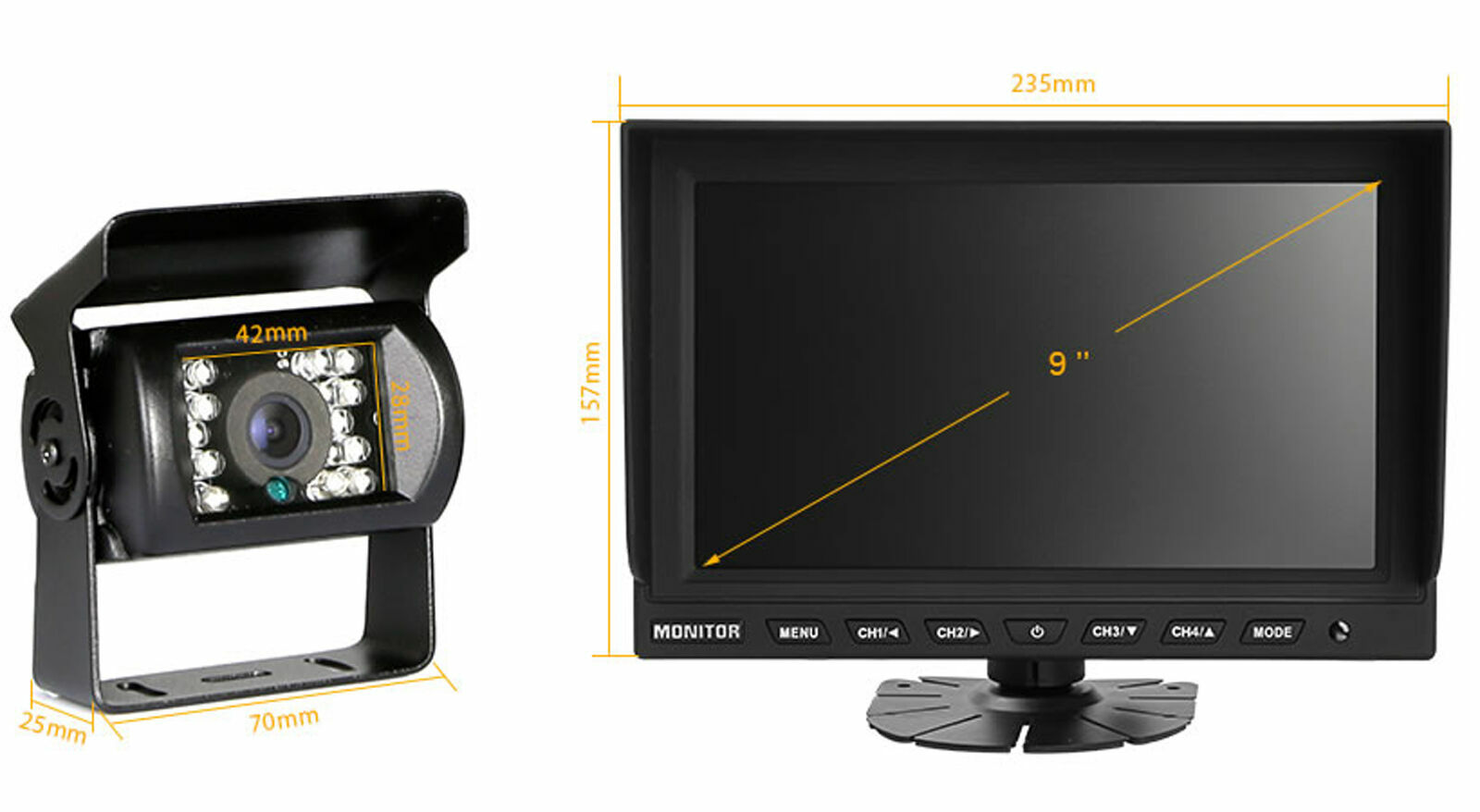 7" Quad Split Monitor+4x SideView Backup Camera System For Semi Truck Trailer RV