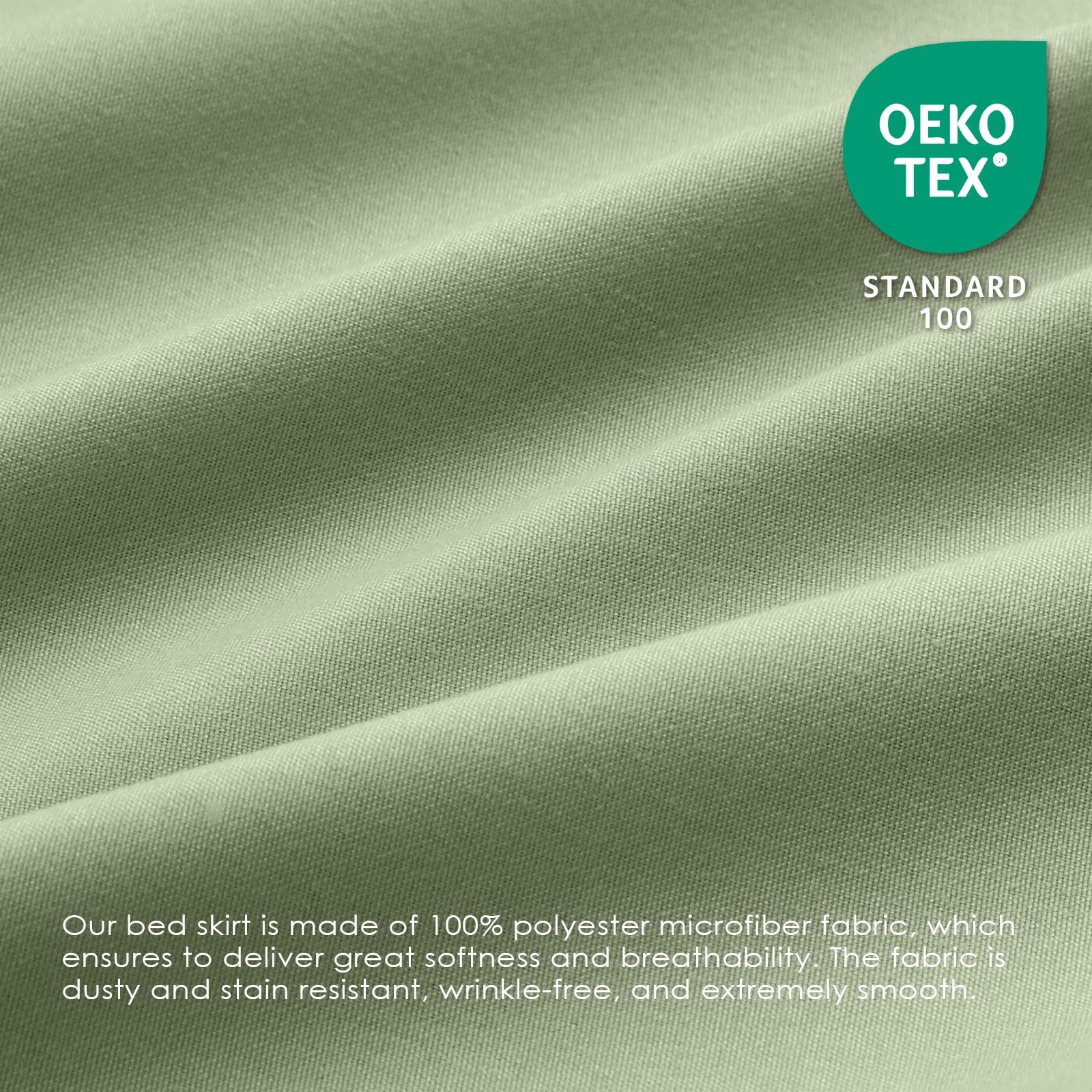 Queen Bed Skirt Elastic Fit 15-Inch Drop Sage Green Hotel Quality