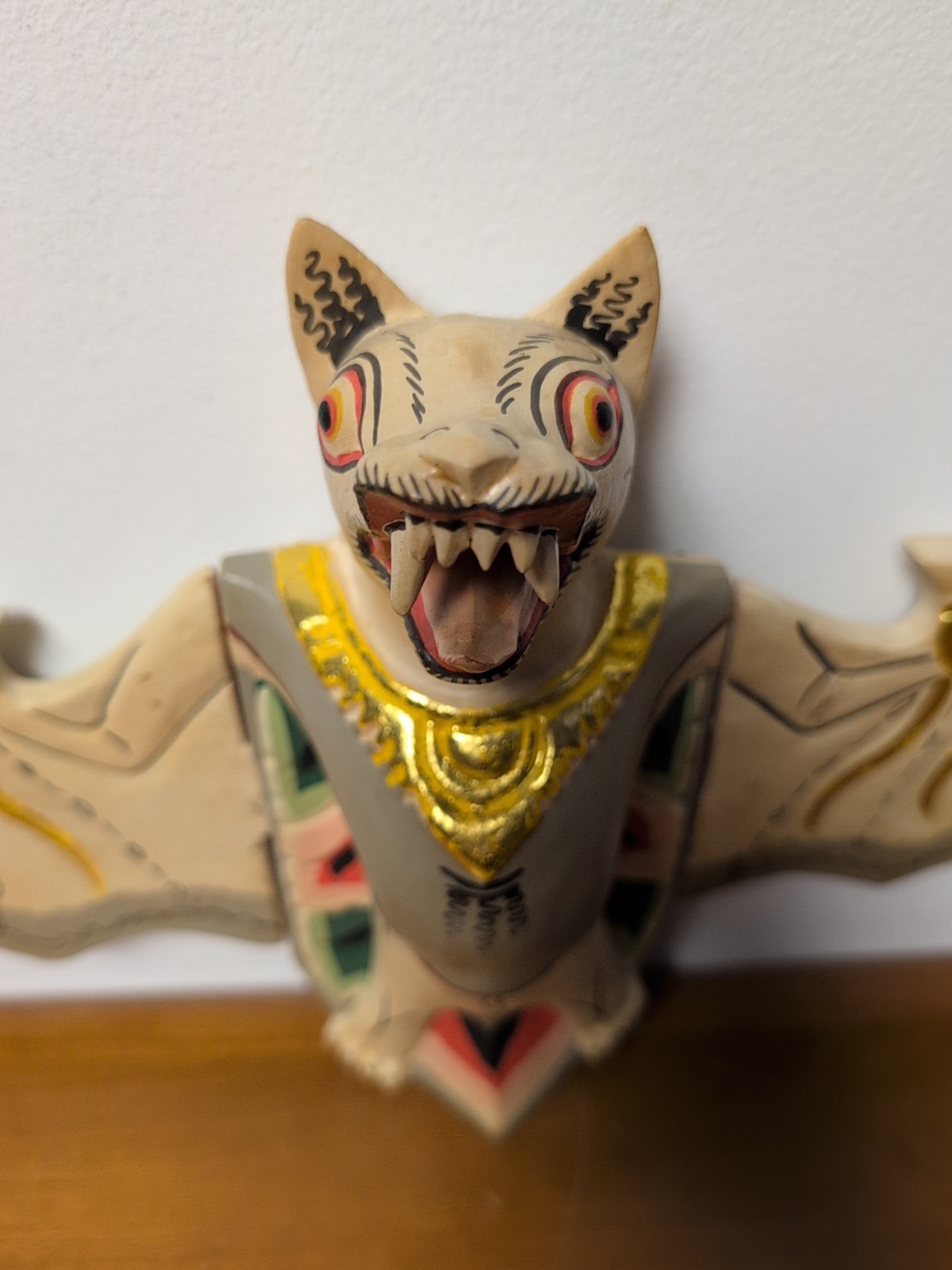 Vintage Flying Bat Mobile Balinese Spirit Chaser Hand Carved Wood Folk Art 18"