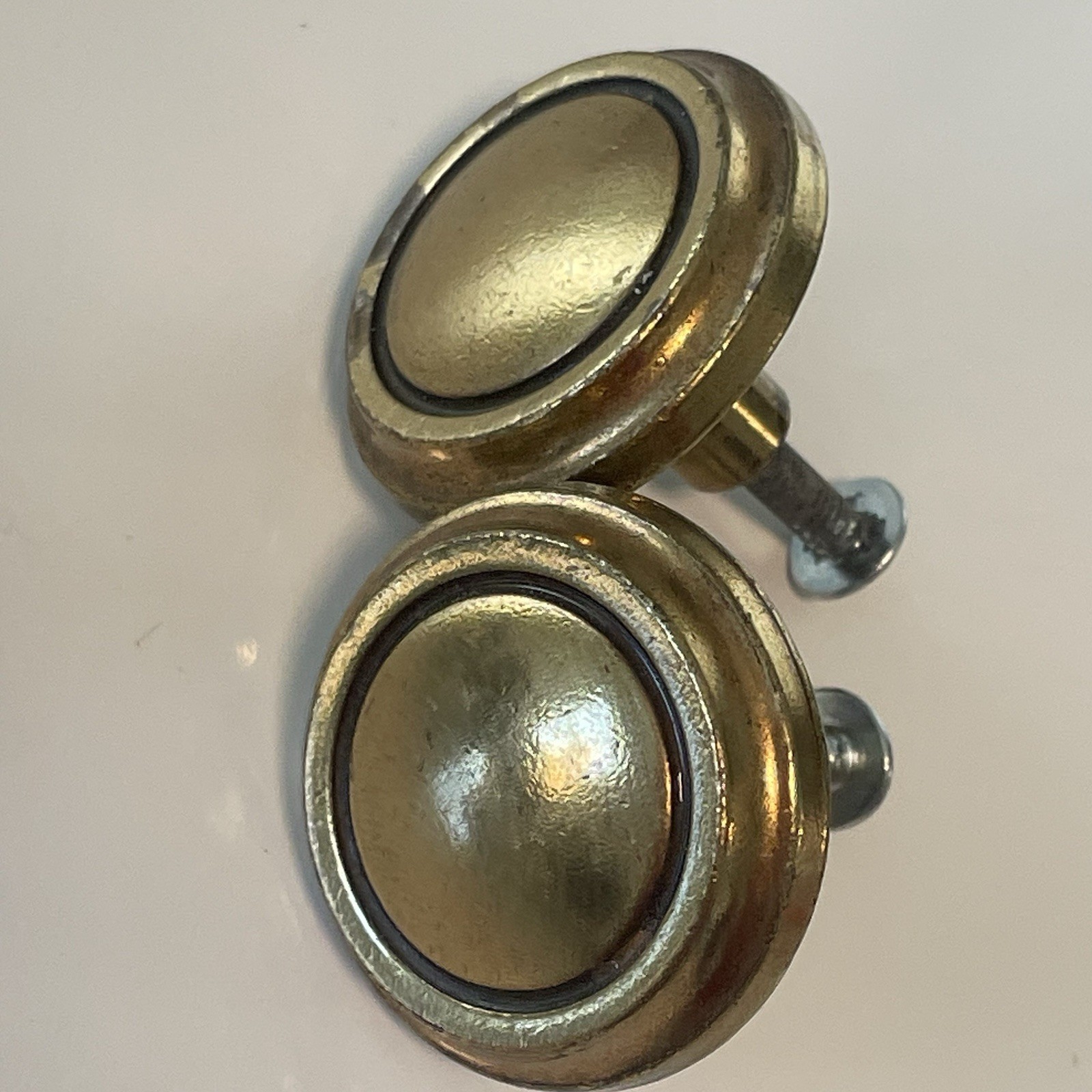 6 Vintage Brass Bullseye Knobs (screws Included) Drawer Cabinet Hardware