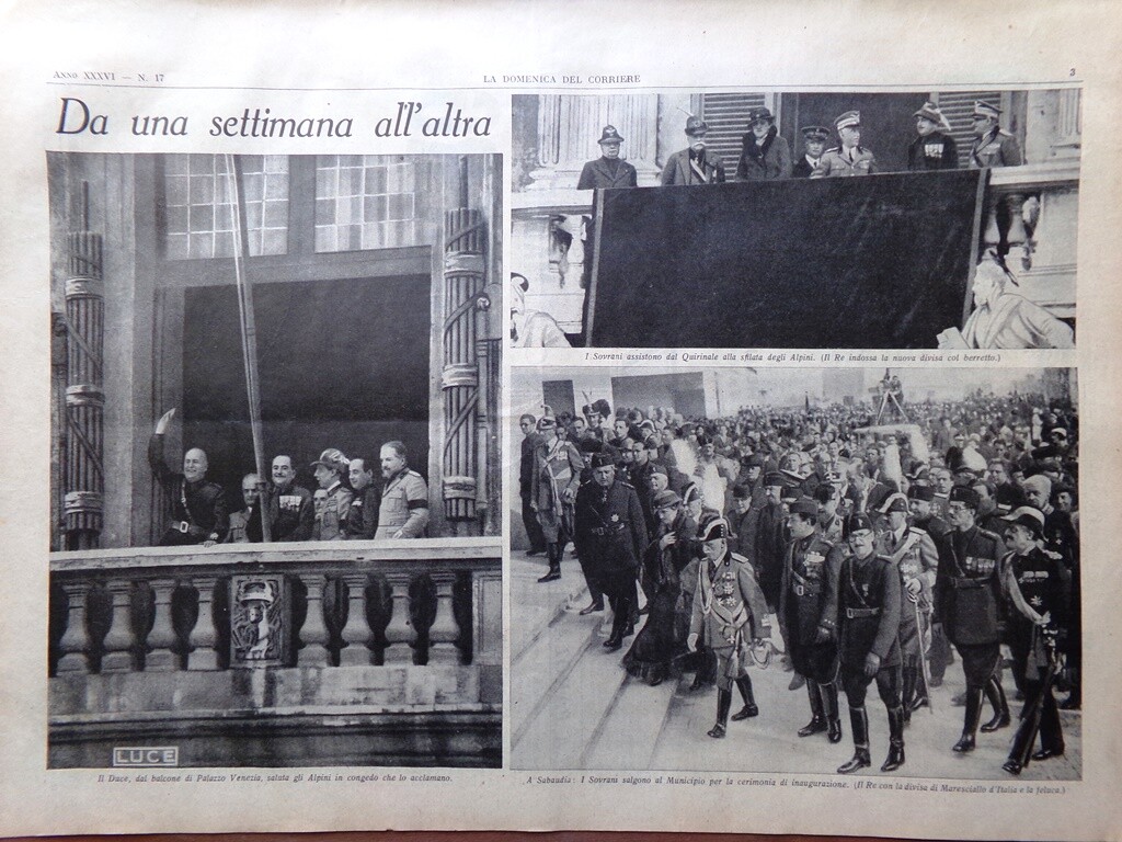 La Domenica del Corriere 29 April 1934 Alpini Bologna Florence Ozone Photographs