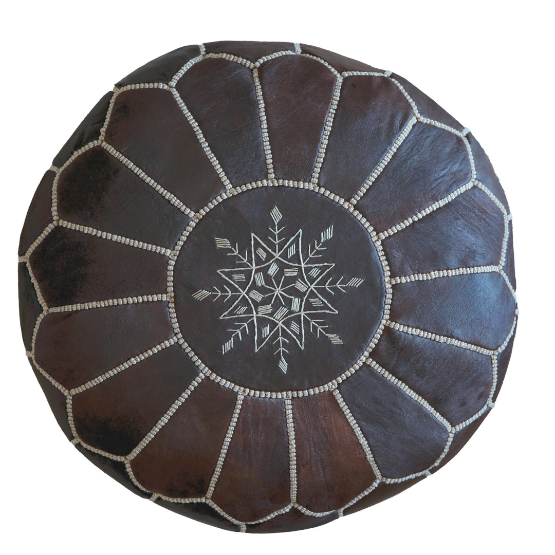 Moroccan Leather Pouf Unstuffed Moroccan Pouf Cover Boho Ottoman (Dark Brown)