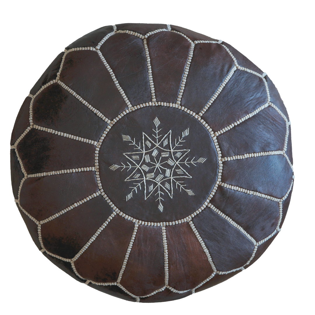 Moroccan Leather Pouf Unstuffed Moroccan Pouf Cover Boho Ottoman (Dark Brown)
