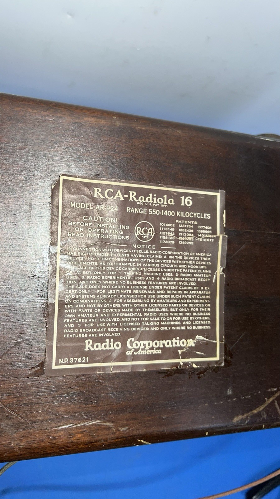 RCA Radiola 16 Model AR-924 Battery Tube Radio – Antique 1920s – Untested