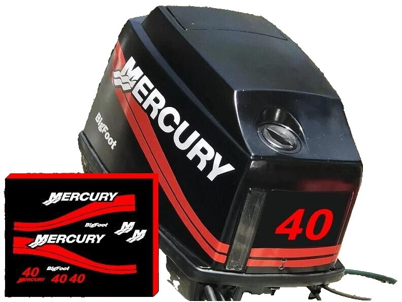 MERCURY 40HP Bigfoot Boat Outboard Decal Kit Pontoon Fishing Cowling Red M40