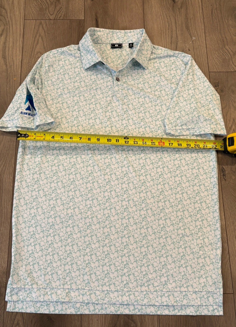 FootJoy Men's Golf Polo Shirt White Teal Floral Print Size M
