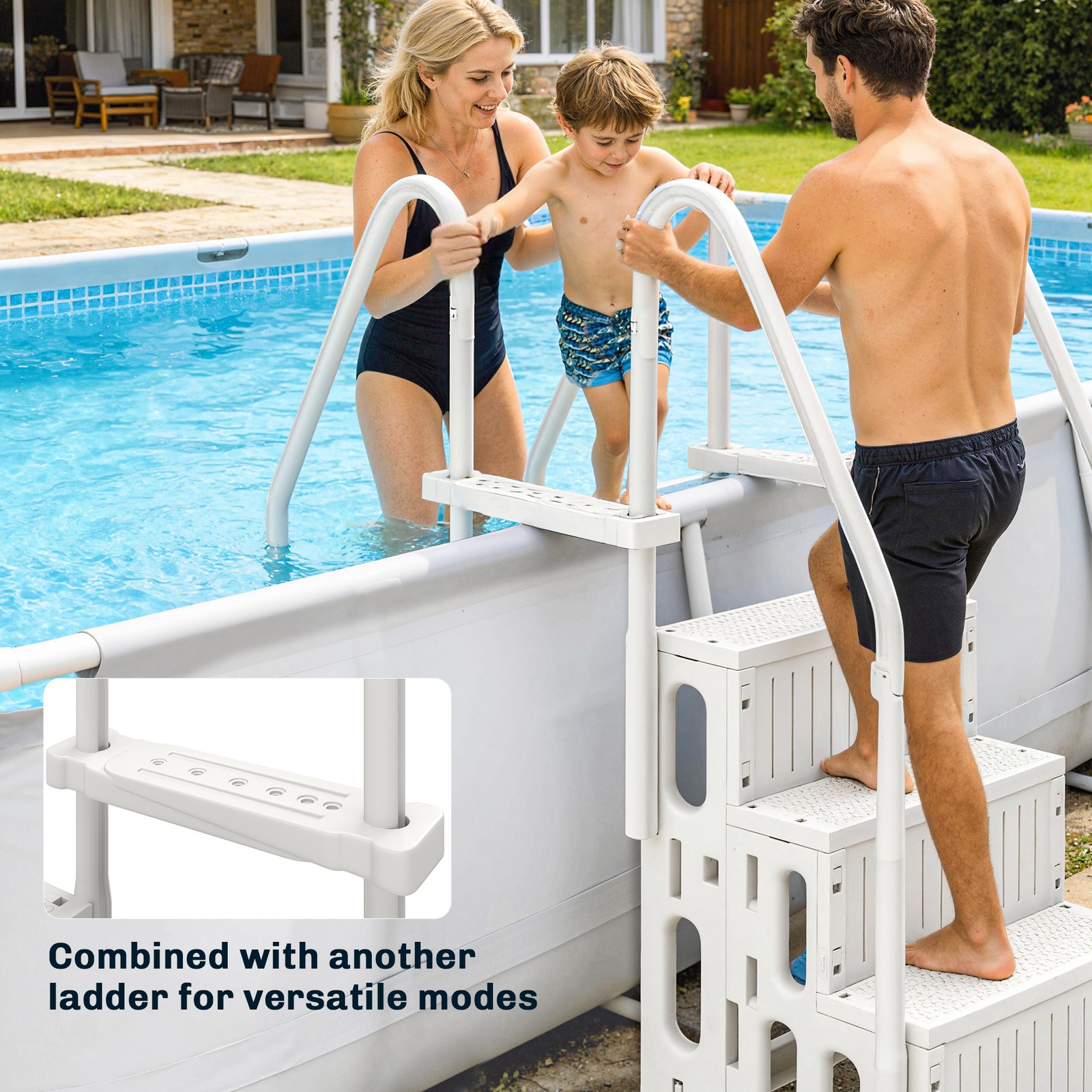 Outsunny Swimming Pool Ladder Adjustable 4-Step, Cream White, White