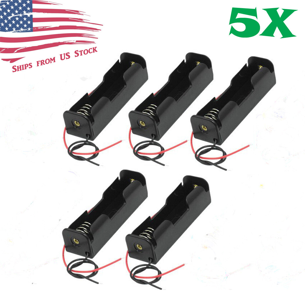 5Pcs Battery Holder Case Box with 6" Wire Leads for 1S 18650 Li-Ion Batteries