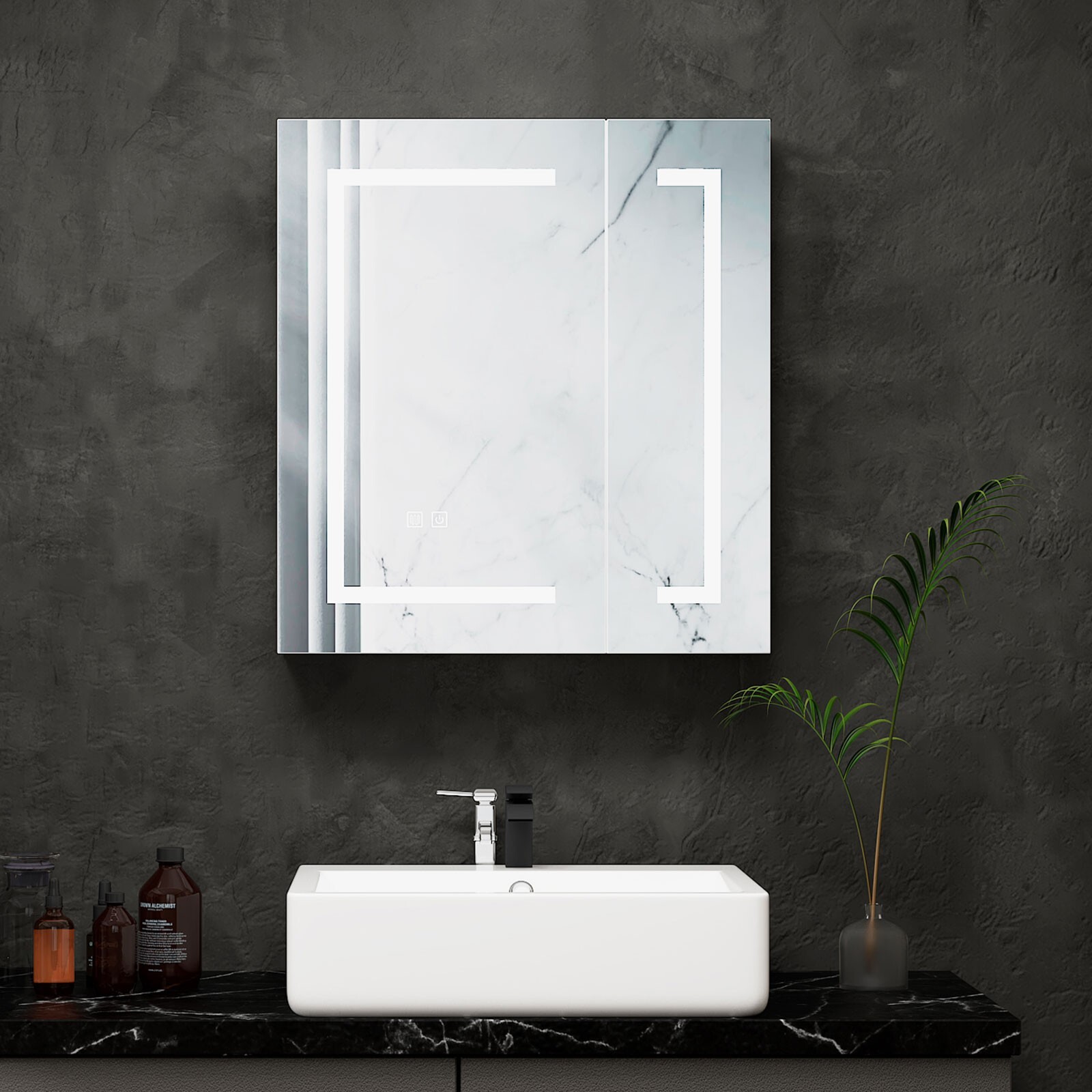 Dimmable LED Lighted Medicine Cabinet with Mirror Wall-mounted Bathroom Cabinet