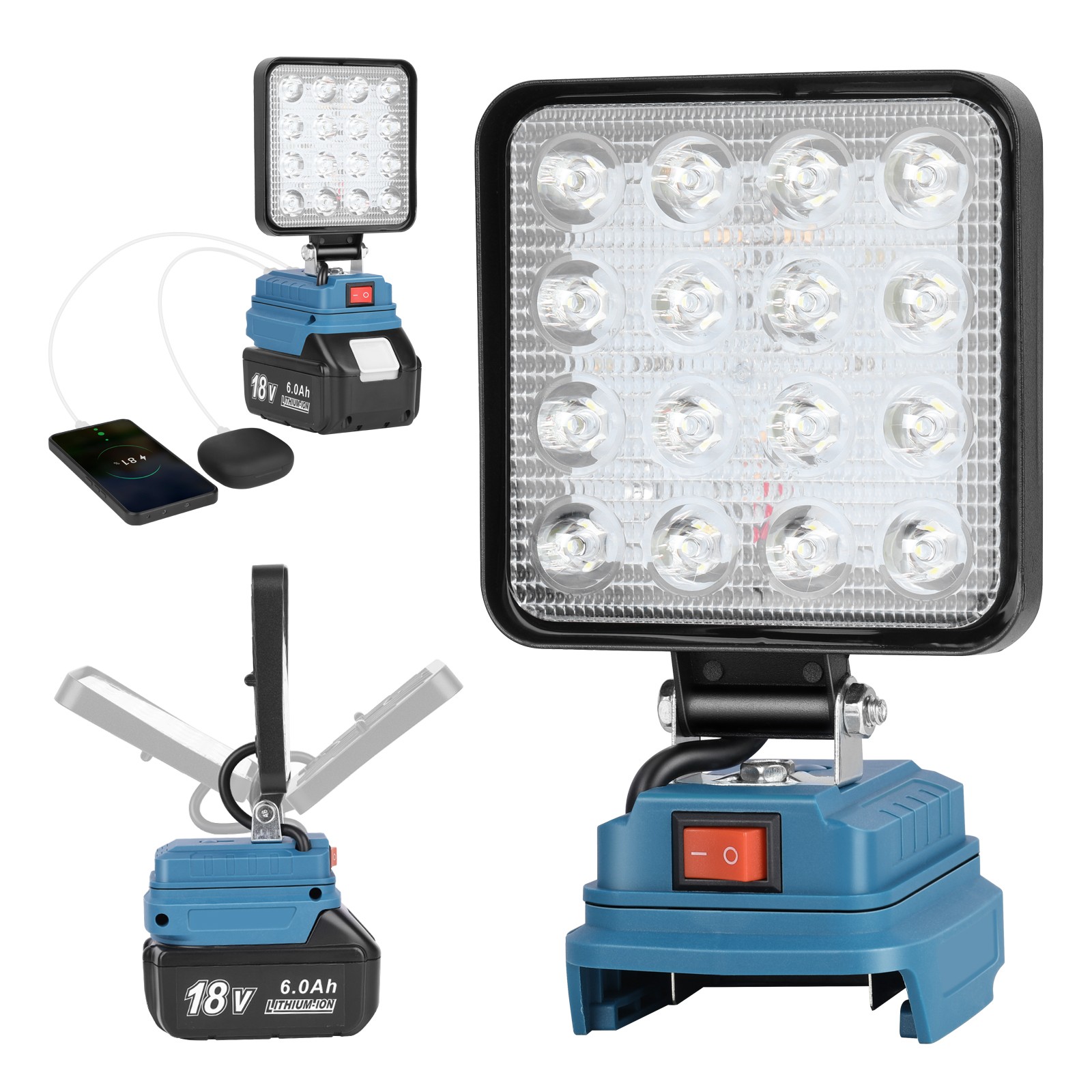60W 18V LED Work Light Flashlight Compatible with Makita 18V LXT Battery