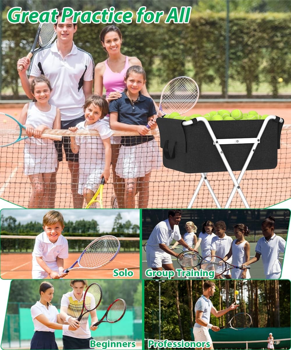 Ardier Foldable Tennis Ball Hopper Cart with Wheels, Portable White