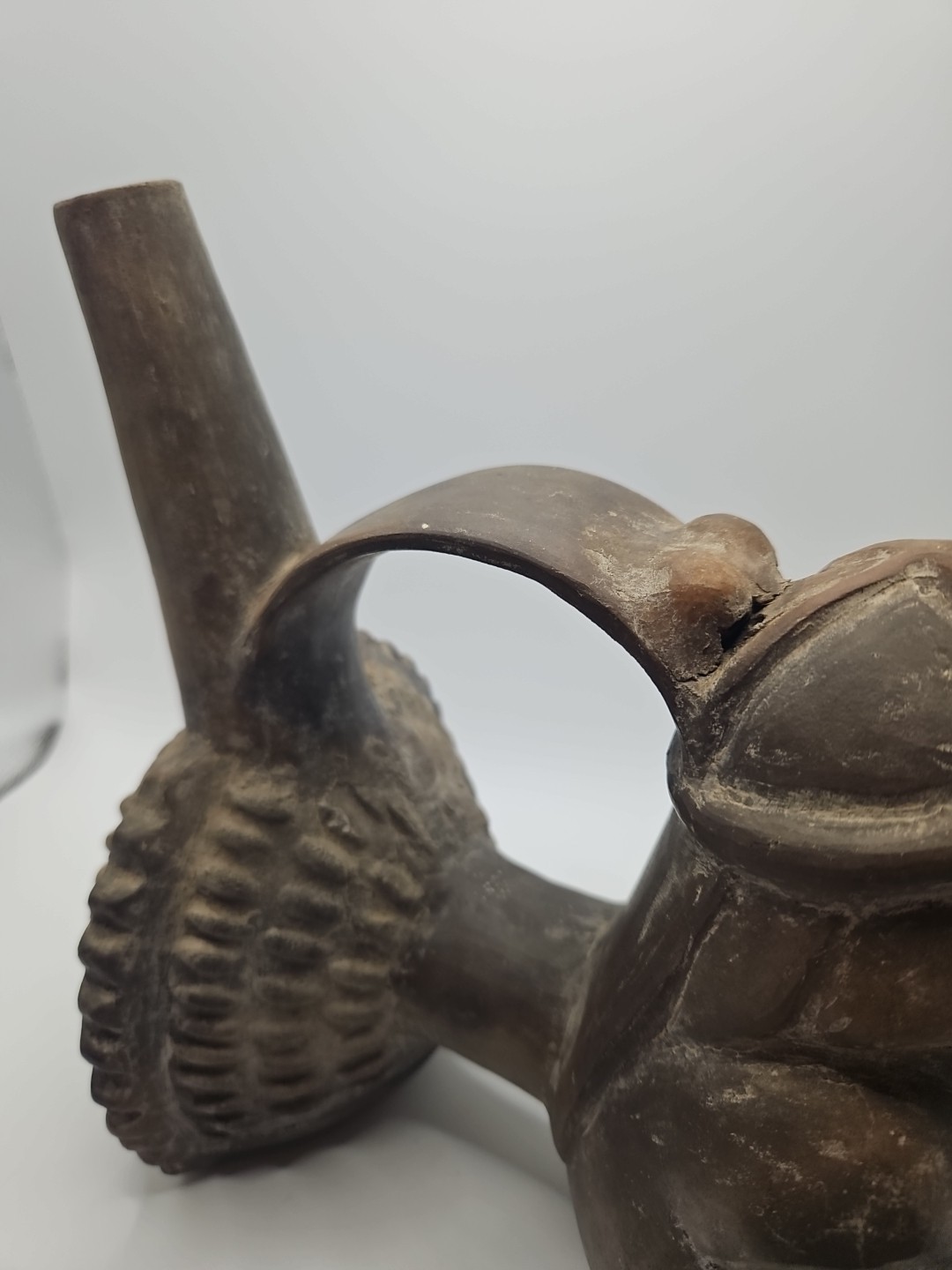 Peruvian Blackware Pottery Vessel Chimú Style Pre Columbian Seated Figure