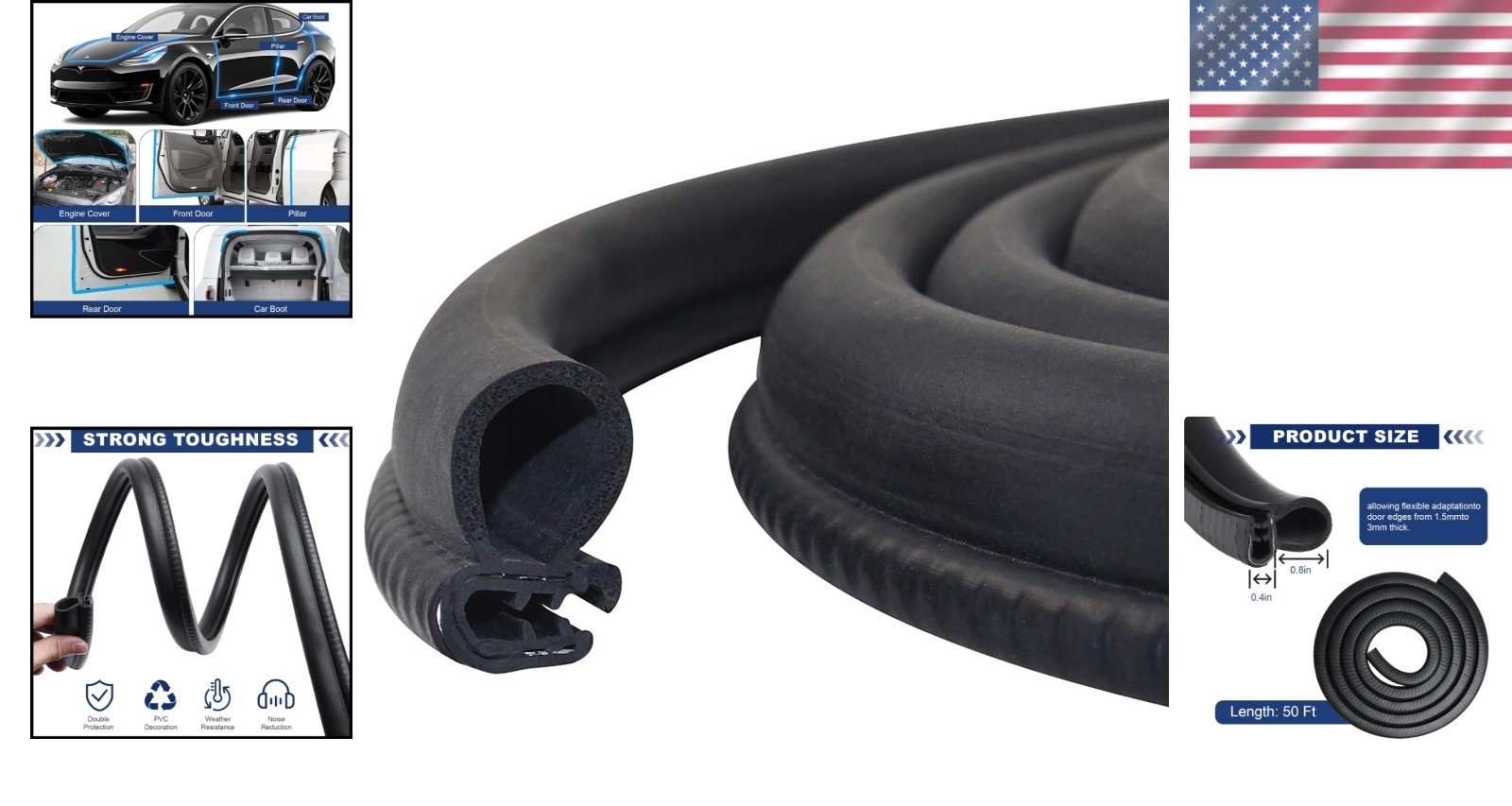 50ft Car Door Rubber Edge Trim Seal Strip