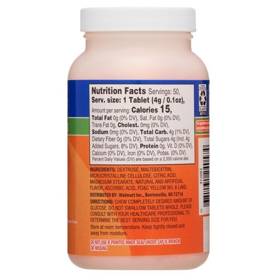 ReliOn Glucose Tablets, Orange Flavor, 50 Count, Pack of 2