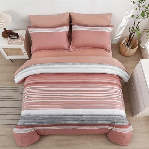 7 Piece Bed in a Bag Stripe Comforter Set Full Full(7 Piece Set) Blush Pink