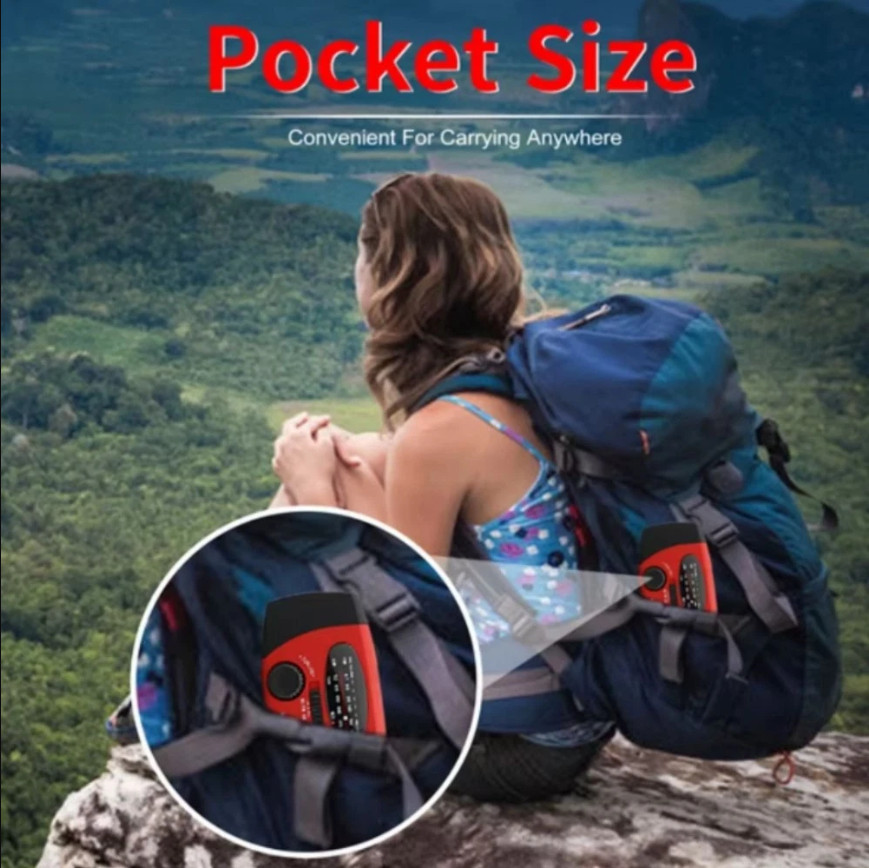 Solar Radio Hand Crank With LED Flashlight Multifunctional Emergency for Camping
