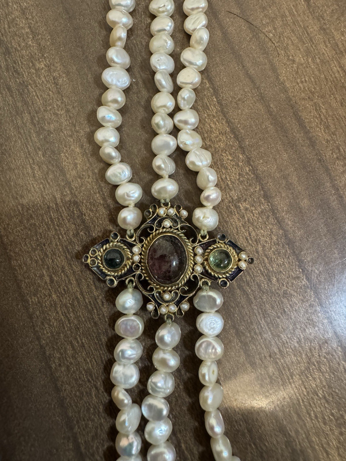 Percossi Papi Marked Jaded Jewel And Enamel Pearl Moonstone Bracelet 7 Inch