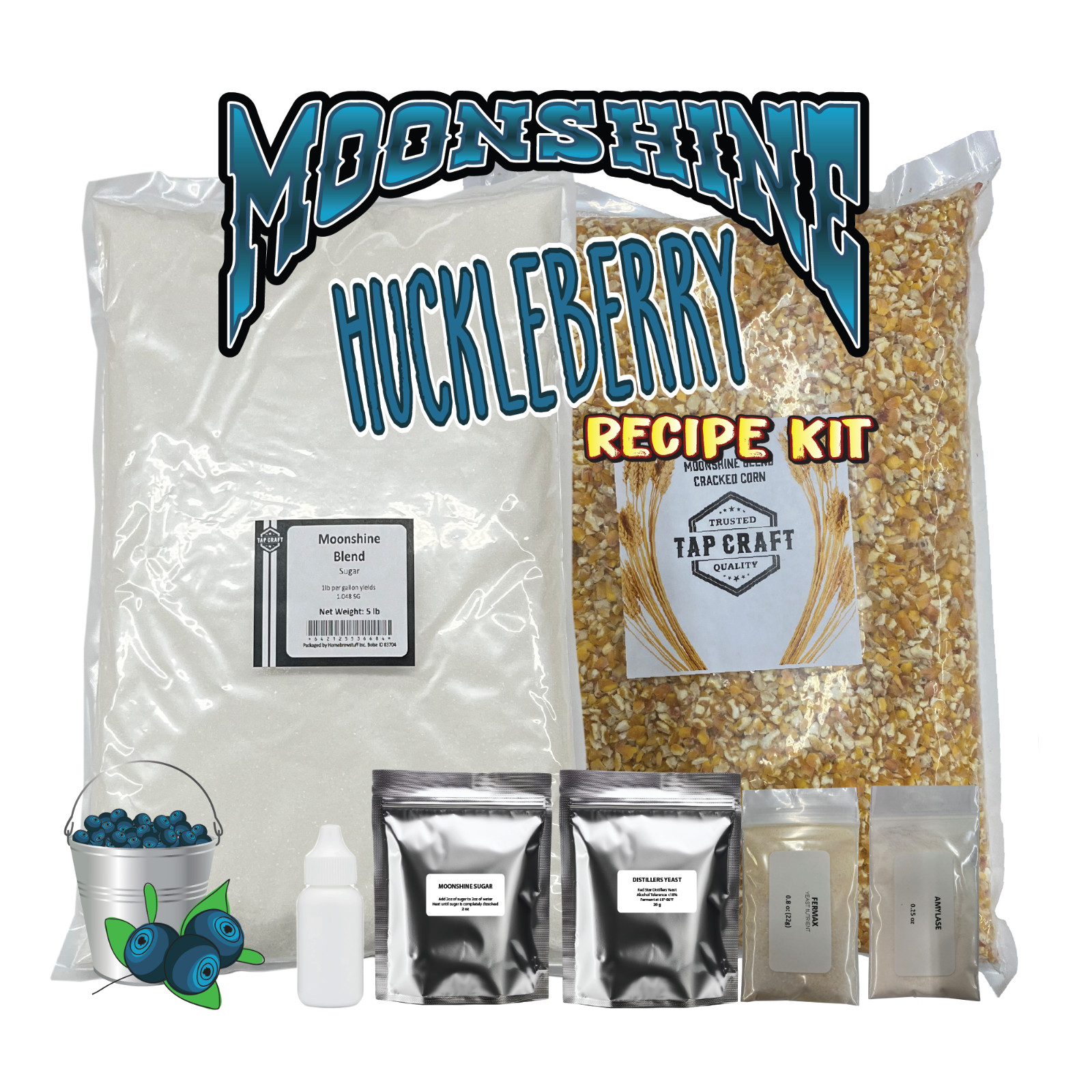 TAPCRAFT Huckleberry Moonshine Recipe Kit for Home Distilling – 5gal Corn Mash