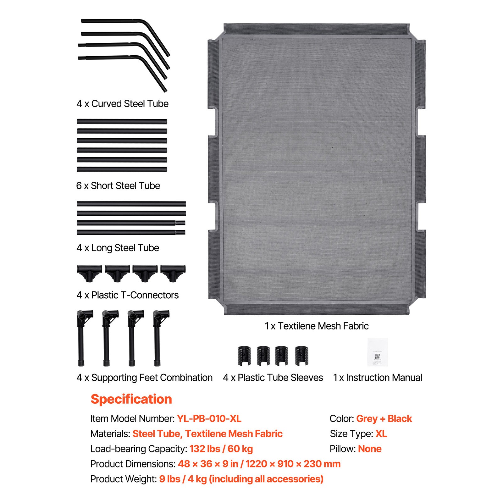 Uimoso Elevated Dog Bed for Large Dog Portable Raised Dog Cot w/ Metal Frame XL