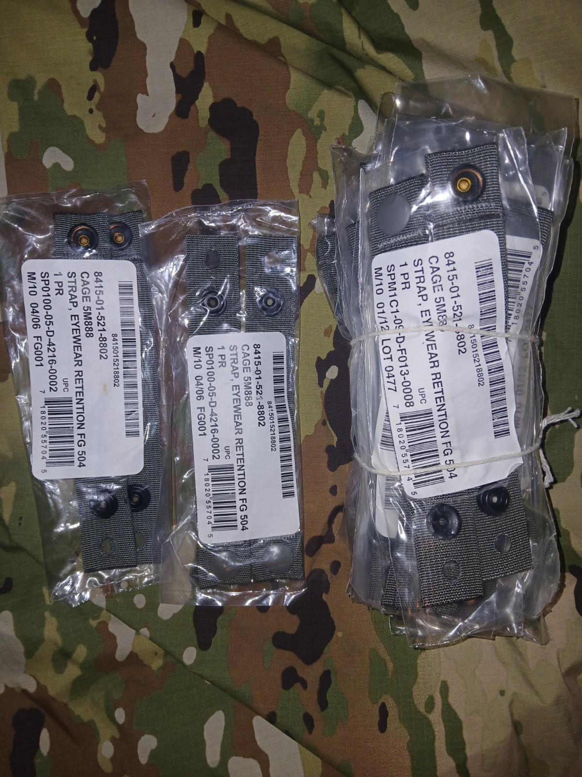 Lot of 12 ACH Eyewear Retention Straps, Foliage Green NSN 8415-01-521-8802 New