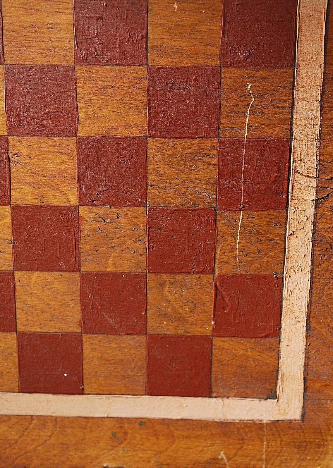 Antique PRIMITIVE HANDMADE Wood Checkerboard Original Paint Game Board 14"