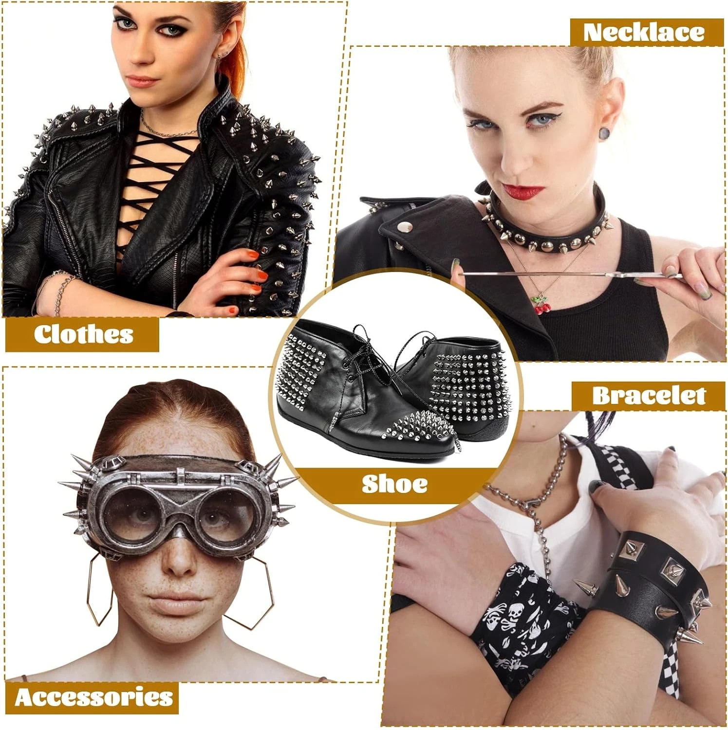 240 Pieces Multiple Sizes Silver Studs for Clothing, 3 Sizes Metal Studs and Spi