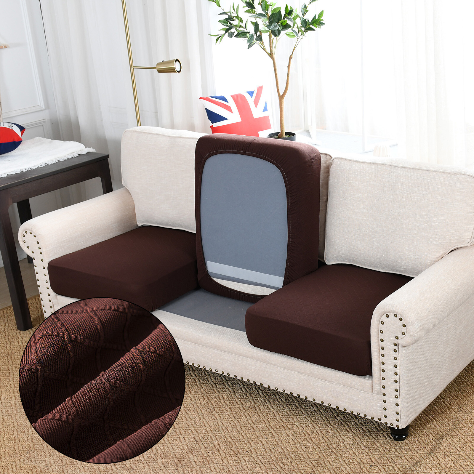 Jacquard Stretch Individual Sofa Cushion Covers Couch Seat Slipcover Removable