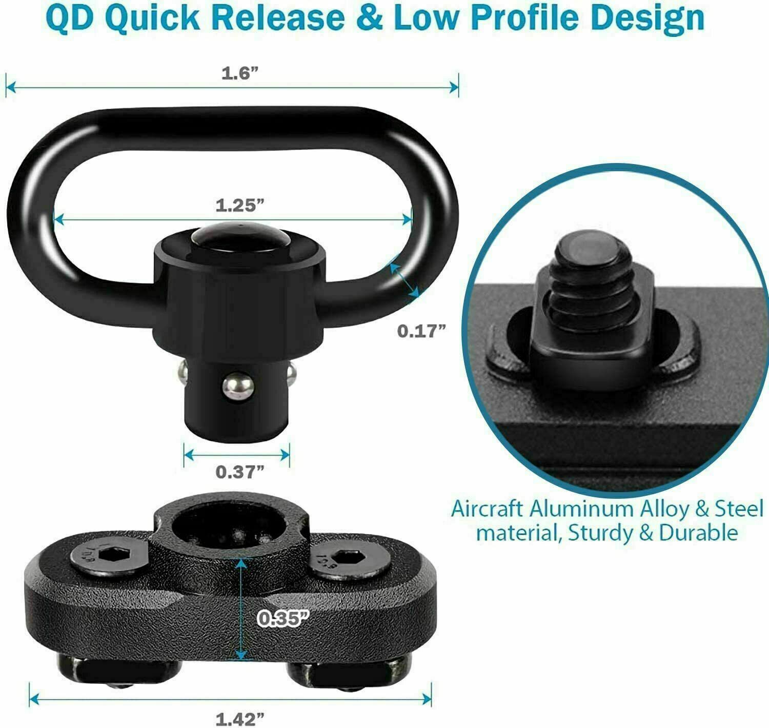 Tactical 2 Point Sling QD Swivel Rifle Adjustable Gun Sling Strap w/ MLOK Swivel