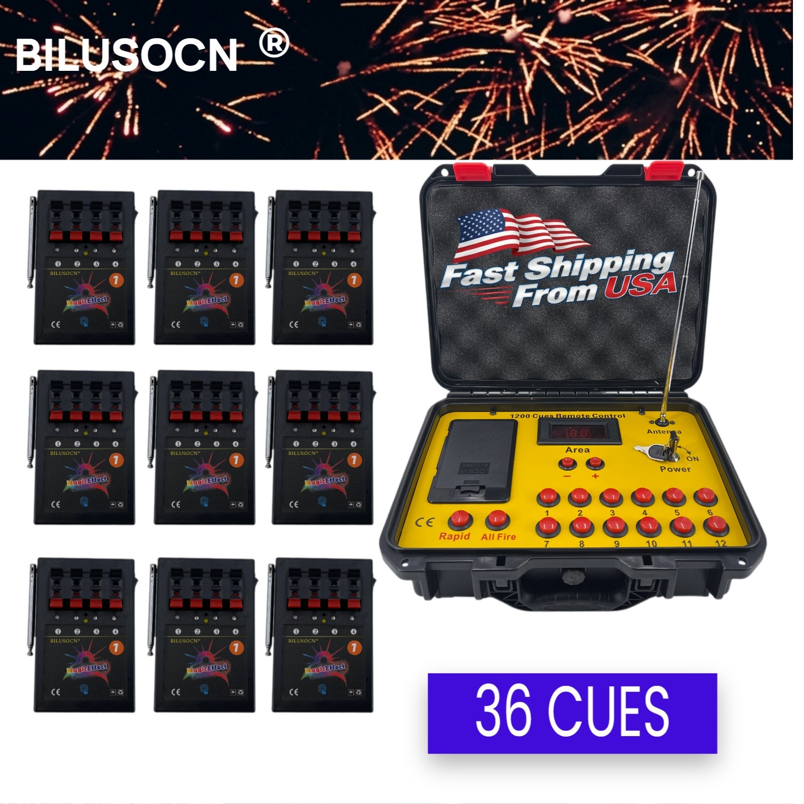 36 Cues Fireworks Firing System Wireless Remote Pyrotechnic Kit with Carry Case