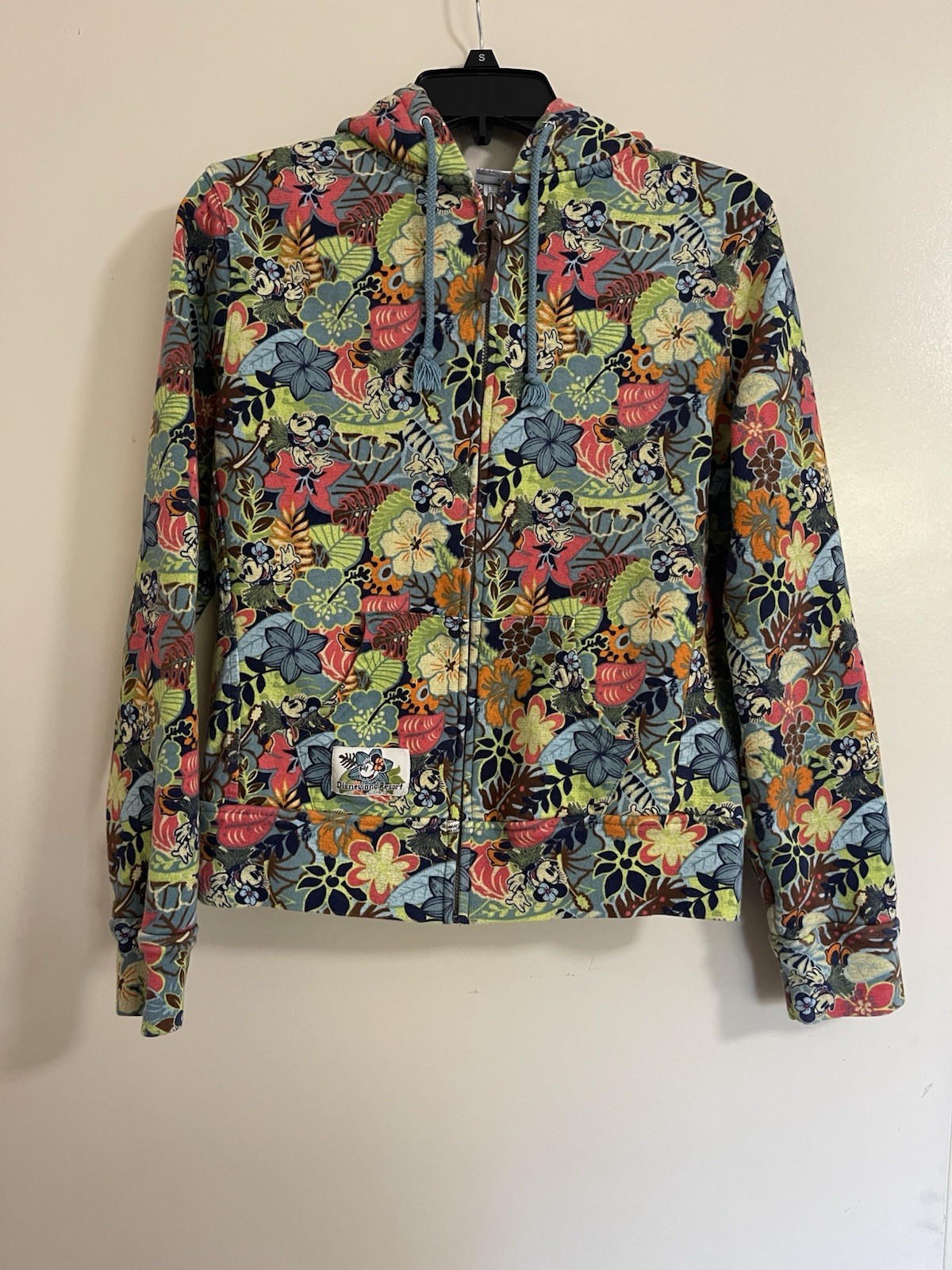 Disney Resort Mini Mouse Floral Women’s Jacket  Full Zip Drawstring Hood Sz L
