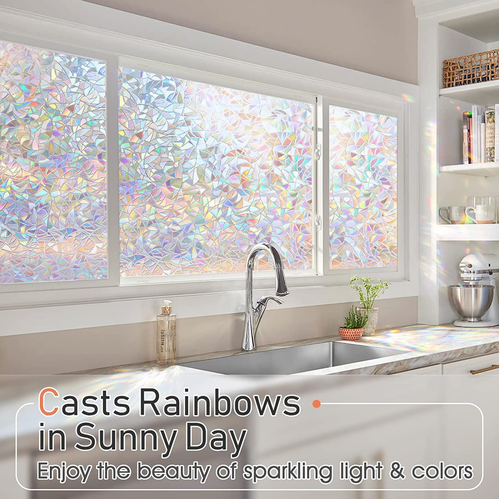 rabbitgoo 3D Rainbow Window Privacy Film Decorative Stained Glass Window Sticker