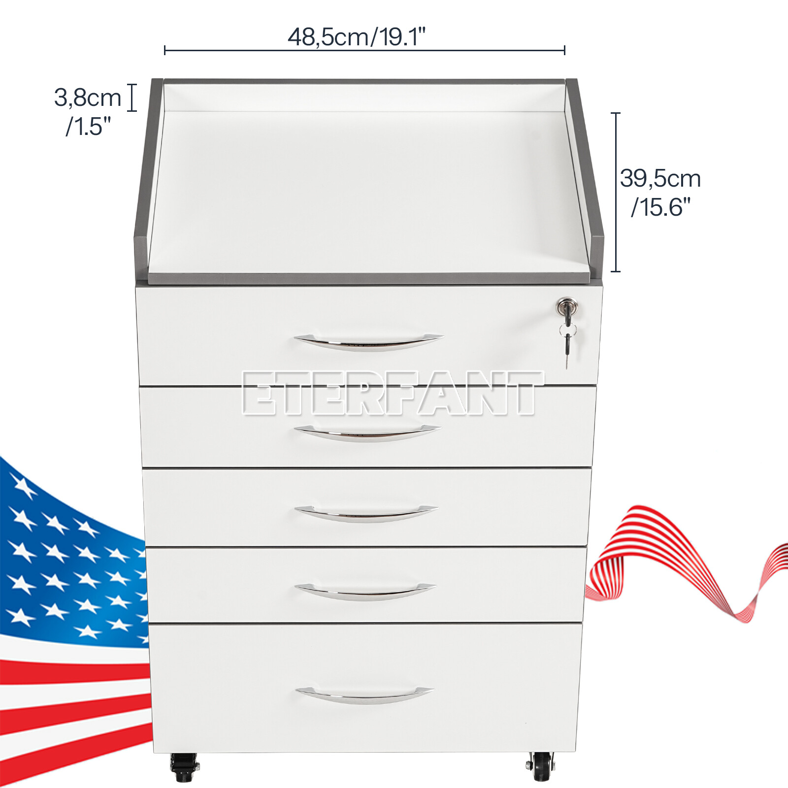 Dental Medical 5 Drawers Trolley Cart Acrylic Mobile Rolling Cart Wooden Cabinet