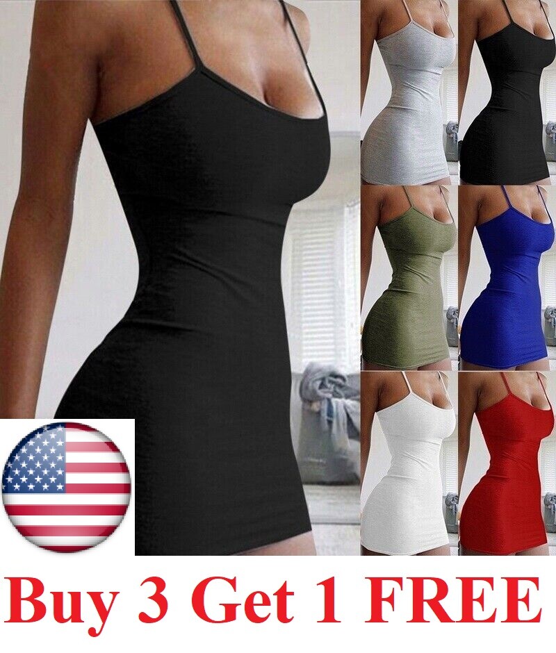 Women Spaghetti Strap Bodycon Camisole Sexy Party ClubWear cami tank top Dresses